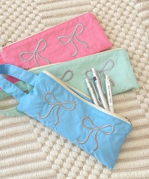 Pochi Pouch（ポチポーチ）の「Pochi Pouch/パステルカラー リボン刺繍 ペン ケース ポーチ（ポーチ・メンズ）」