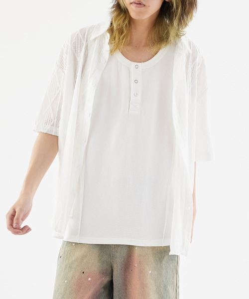 Theater code(シアターコード)の「Openwork Short-Sleeved Shirt / 透かし編み 半袖シャツ(シャツ/ブラウス・メンズ・ブラック/ホワイト・M/L)」の11枚目の写真