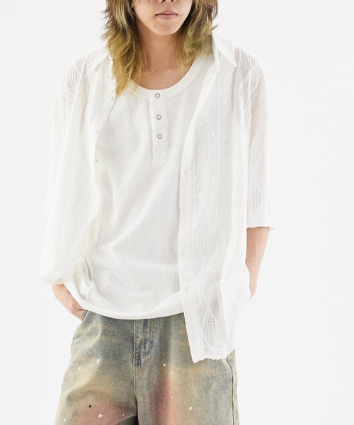 Theater code(シアターコード)の「Openwork Short-Sleeved Shirt / 透かし編み 半袖シャツ(シャツ/ブラウス・メンズ・ブラック/ホワイト・M/L)」の12枚目の写真