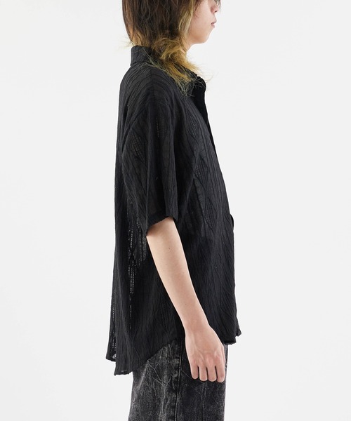JCAESAR STUDIO 透かし編みTシャツ メッシュシャツ 透かし編み半袖シャツ メッシュ 3XL トップス メンズ はおり S