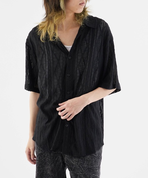 Theater code(シアターコード)の「Openwork Short-Sleeved Shirt / 透かし編み 半袖シャツ(シャツ/ブラウス・メンズ・ブラック/ホワイト・M/L)」の4枚目の写真