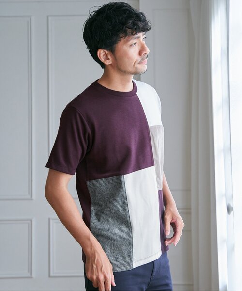 ikka(イッカ)の「ブロックスCHスエード切り替えTシャツ(Tシャツ/カットソー・メンズ・ホワイト/ライム/ブラック/ワイン・M/L/XL/S)」の7枚目の写真