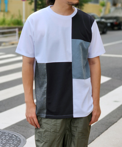 ikka(イッカ)の「ブロックスCHスエード切り替えTシャツ(Tシャツ/カットソー・メンズ・ホワイト/ライム/ブラック/ワイン・M/L/XL/S)」の2枚目の写真