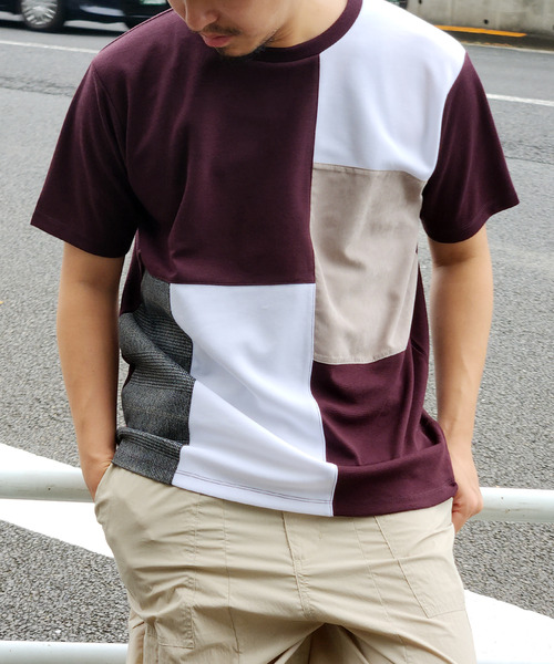 ikka(イッカ)の「ブロックスCHスエード切り替えTシャツ(Tシャツ/カットソー・メンズ・ホワイト/ライム/ブラック/ワイン・M/L/XL/S)」の4枚目の写真