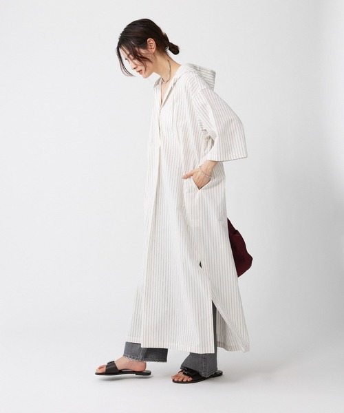 BABYLONE（バビロン）の「フーディシャツワンピース（シャツワンピース・レディース・ライトグリーン/オフホワイト・フリー）」の3枚目の写真