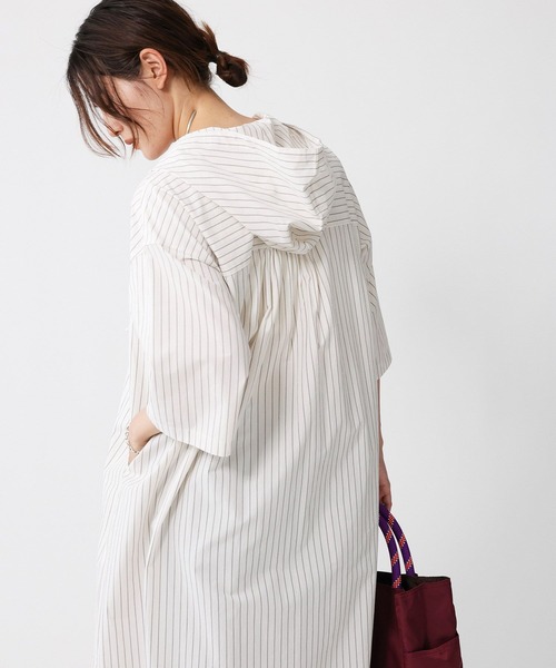 BABYLONE（バビロン）の「フーディシャツワンピース（シャツワンピース・レディース・ライトグリーン/オフホワイト・フリー）」の7枚目の写真