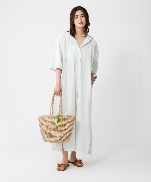 BABYLONE（バビロン）の「フーディシャツワンピース（シャツワンピース・レディース・ライトグリーン/オフホワイト・フリー）」の8枚目の写真