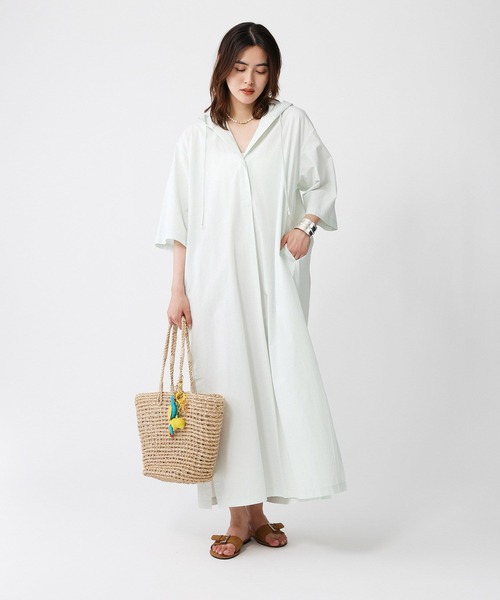 BABYLONE（バビロン）の「フーディシャツワンピース（シャツワンピース・レディース・ライトグリーン/オフホワイト・フリー）」の9枚目の写真