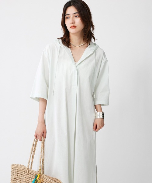 BABYLONE（バビロン）の「フーディシャツワンピース（シャツワンピース・レディース・ライトグリーン/オフホワイト・フリー）」の12枚目の写真