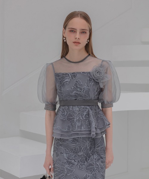 セール】【LEJA】ローズペプラムIラインワンピースドレス2点セット美脚