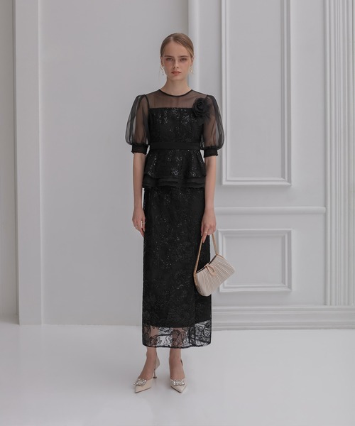 ローズペプラムIラインワンピースドレス セール】【LEJA】ローズペプラムIラインワンピースドレス2点セット美脚