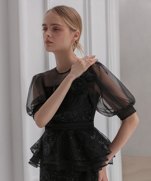 ローズペプラムIラインワンピースドレス セール】【LEJA】ローズペプラムIラインワンピースドレス2点セット美脚