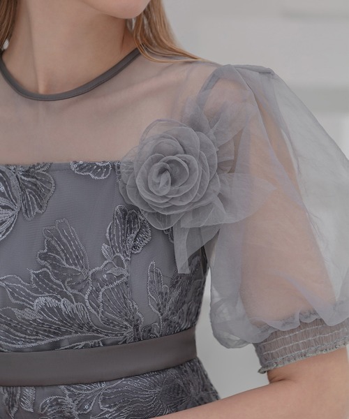 セール】【LEJA】ローズペプラムIラインワンピースドレス2点セット美脚