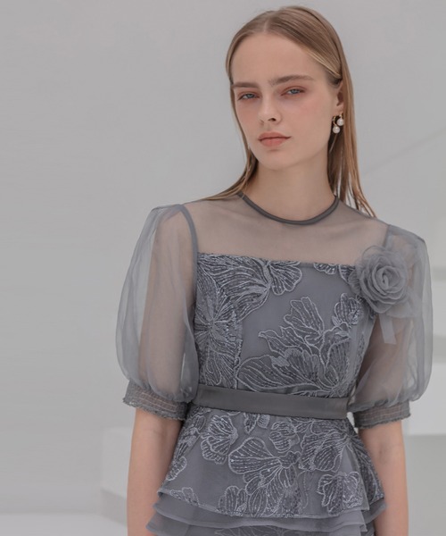 セール】【LEJA】ローズペプラムIラインワンピースドレス2点セット美脚