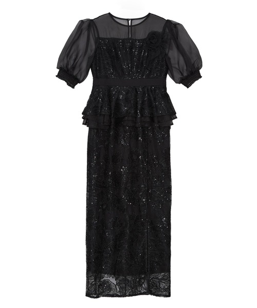 LEJA ローズペプラムIラインワンピースドレス　Mサイズ Leja｜LEJA-ローズペプラムIラインワンピースドレス結婚式オケージョン