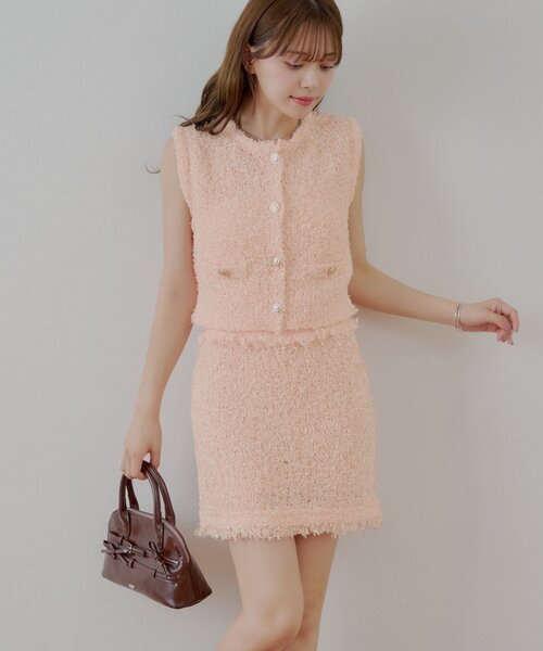 Chico（チコ）の「ツイードフリンジミニスカート（スカート・レディース・ピンク/ブラック/アイボリー・FREE）」の3枚目の写真