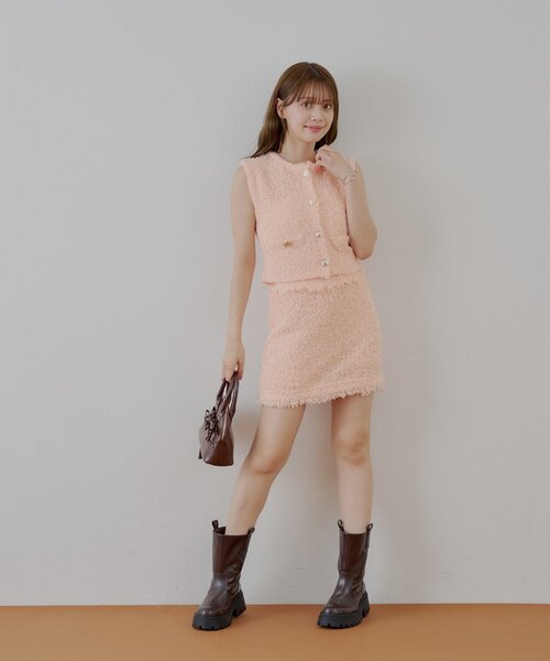 Chico（チコ）の「ツイードフリンジミニスカート（スカート・レディース・ピンク/ブラック/アイボリー・FREE）」の4枚目の写真