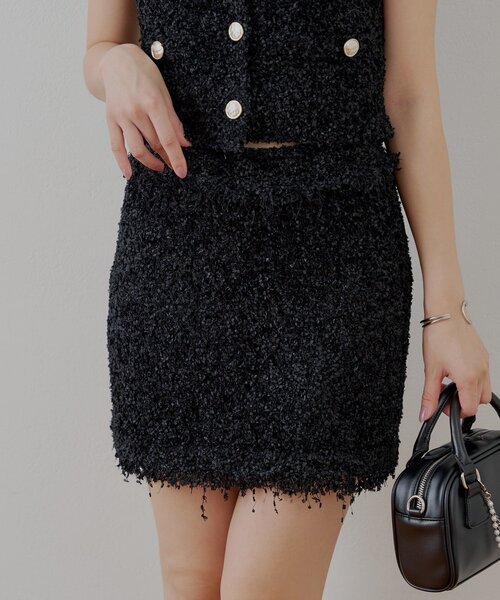 Chico（チコ）の「ツイードフリンジミニスカート（スカート・レディース・ピンク/ブラック/アイボリー・FREE）」の9枚目の写真