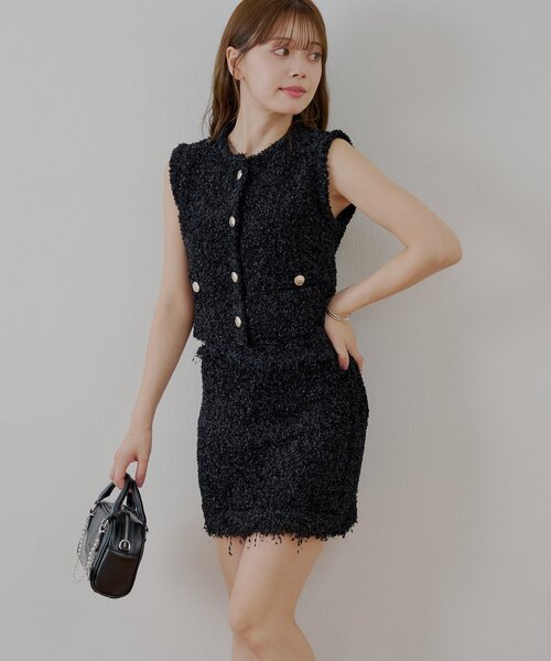 Chico（チコ）の「ツイードフリンジミニスカート（スカート・レディース・ピンク/ブラック/アイボリー・FREE）」の10枚目の写真