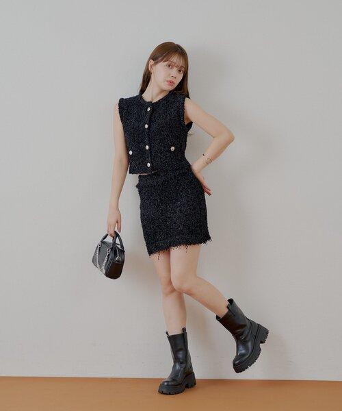 Chico（チコ）の「ツイードフリンジミニスカート（スカート・レディース・ピンク/ブラック/アイボリー・FREE）」の12枚目の写真