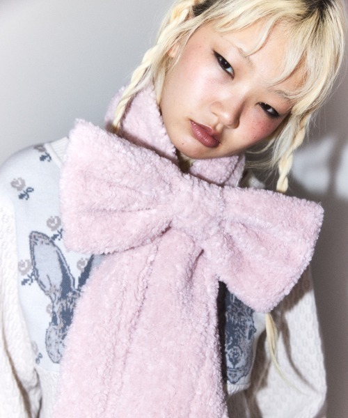 Candy Stripper(キャンディストリッパー)の「RIBBON マフラー(マフラー・レディース・オフホワイト/ピンク/ライトブルー/ブラック/ホワイト×ブラック/ベージュ・FREE)」の8枚目の写真