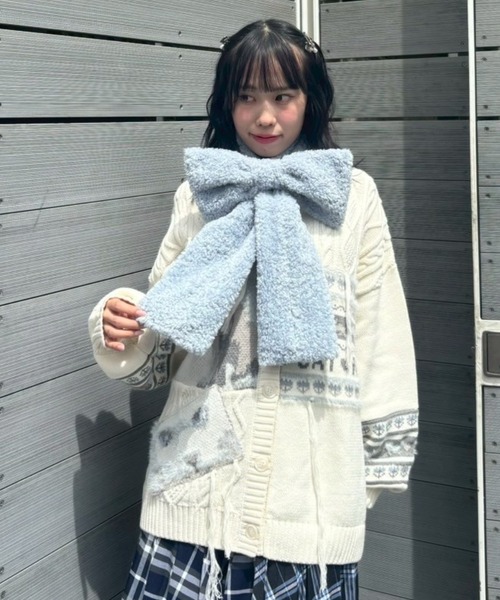 Candy Stripper(キャンディストリッパー)の「RIBBON マフラー(マフラー・レディース・オフホワイト/ピンク/ライトブルー/ブラック/ホワイト×ブラック/ベージュ・FREE)」の18枚目の写真