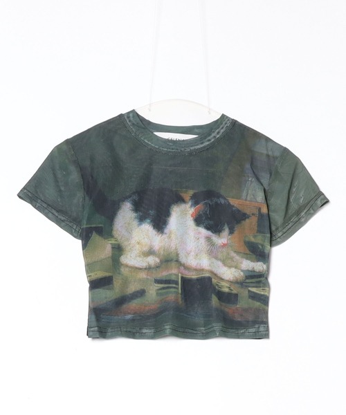CELENA BEATS(セレナビーツ)の「【猫プリント × シアー素材】キャットフォト グラフィック シアー メッシュ クロップド Tシャツ(Tシャツ/カットソー・レディース・アーミー・S/M/L)」の19枚目の写真