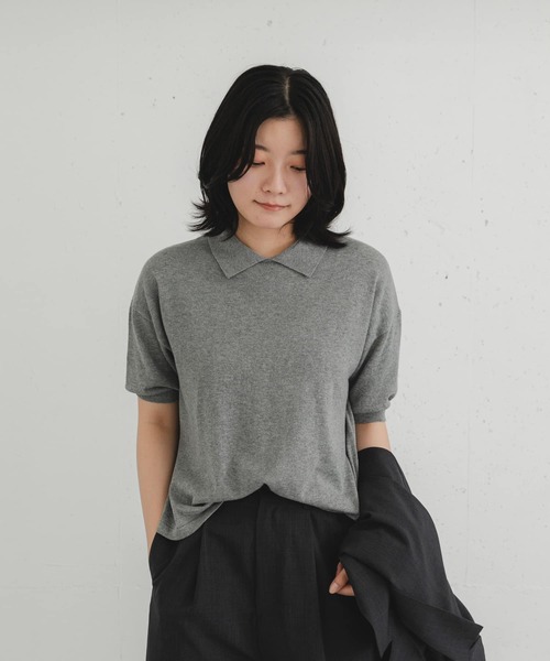 EKAL（エカル）の「ハーフスリーブニットポロシャツ（ニット/セーター・レディース・ブラック/グレー/レッド・ONE）」の4枚目の写真