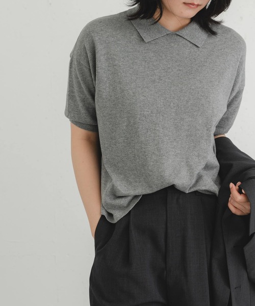 EKAL（エカル）の「ハーフスリーブニットポロシャツ（ニット/セーター・レディース・ブラック/グレー/レッド・ONE）」の5枚目の写真