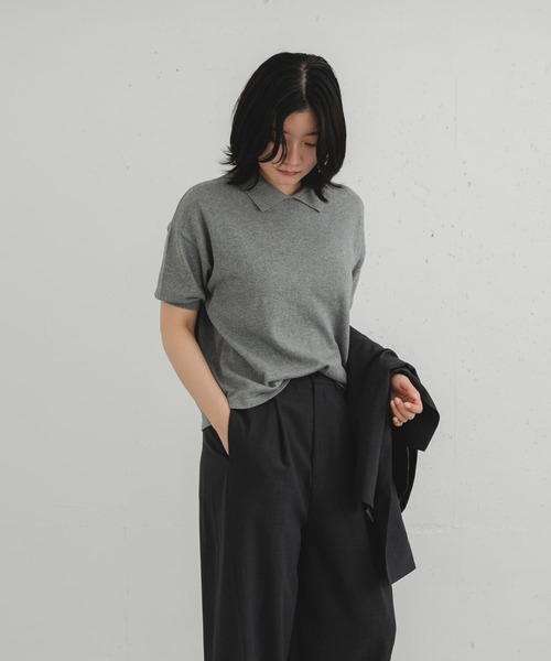 EKAL（エカル）の「ハーフスリーブニットポロシャツ（ニット/セーター・レディース・ブラック/グレー/レッド・ONE）」の7枚目の写真