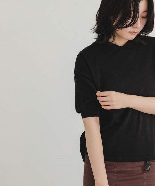 EKAL（エカル）の「ハーフスリーブニットポロシャツ（ニット/セーター・レディース・ブラック/グレー/レッド・ONE）」の10枚目の写真