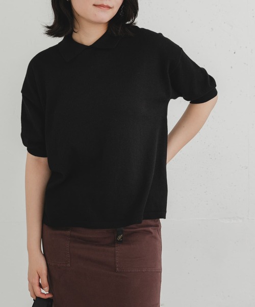 EKAL（エカル）の「ハーフスリーブニットポロシャツ（ニット/セーター・レディース・ブラック/グレー/レッド・ONE）」の11枚目の写真