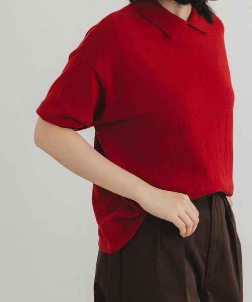 EKAL（エカル）の「ハーフスリーブニットポロシャツ（ニット/セーター・レディース・ブラック/グレー/レッド・ONE）」の18枚目の写真
