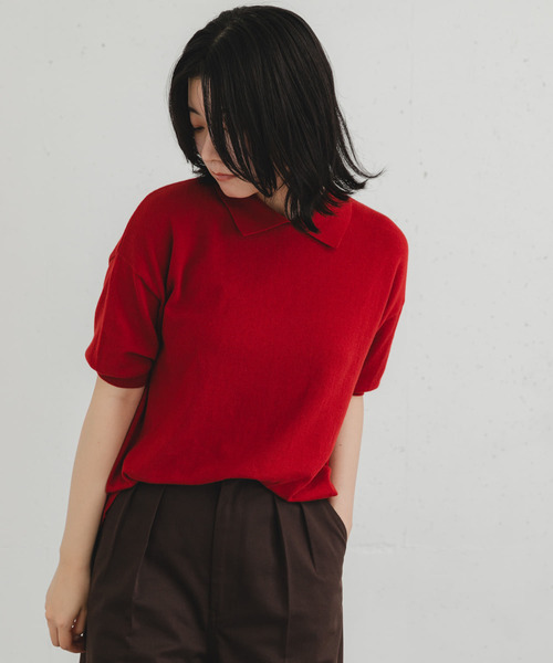 EKAL（エカル）の「ハーフスリーブニットポロシャツ（ニット/セーター・レディース・ブラック/グレー/レッド・ONE）」の19枚目の写真