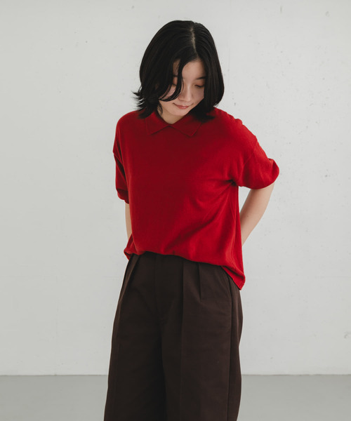 EKAL（エカル）の「ハーフスリーブニットポロシャツ（ニット/セーター・レディース・ブラック/グレー/レッド・ONE）」の20枚目の写真