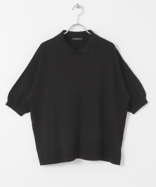 EKAL（エカル）の「ハーフスリーブニットポロシャツ（ニット/セーター・レディース・ブラック/グレー/レッド・ONE）」の22枚目の写真