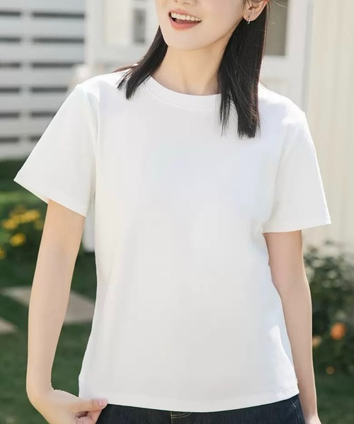 SHOUYO(ショウヨウ)の「【2色展開】シンプルで使える 無地ストレッチTシャツ(Tシャツ/カットソー・レディース・グレー/ホワイト・M)」の3枚目の写真
