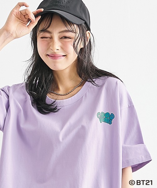 SMILE LAND（スマイルランド）の「【BT21】ゆるシルエットプリントTシャツ＜大きいサイズ有＞（Tシャツ/カットソー・レディース・ブラック/オフホワイト/オートミール/ライトパープル/ネイビー系・S～Ｍ/L～LL/3L～4L/5L～6L）」の11枚目の写真