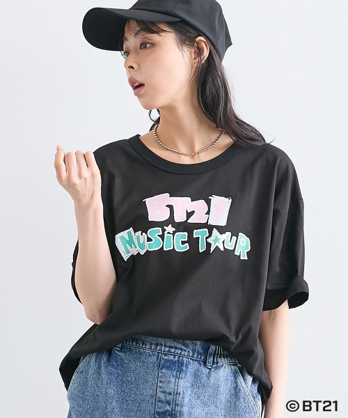 SMILE LAND（スマイルランド）の「【BT21】ゆるシルエットプリントTシャツ＜大きいサイズ有＞（Tシャツ/カットソー・レディース・ブラック/オフホワイト/オートミール/ライトパープル/ネイビー系・S～Ｍ/L～LL/3L～4L/5L～6L）」の20枚目の写真