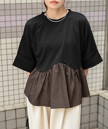 バイカラーギャザーフリルトップス