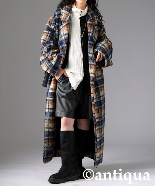チェック柄ボアジャケット（その他アウター）｜antiqua（アンティカ