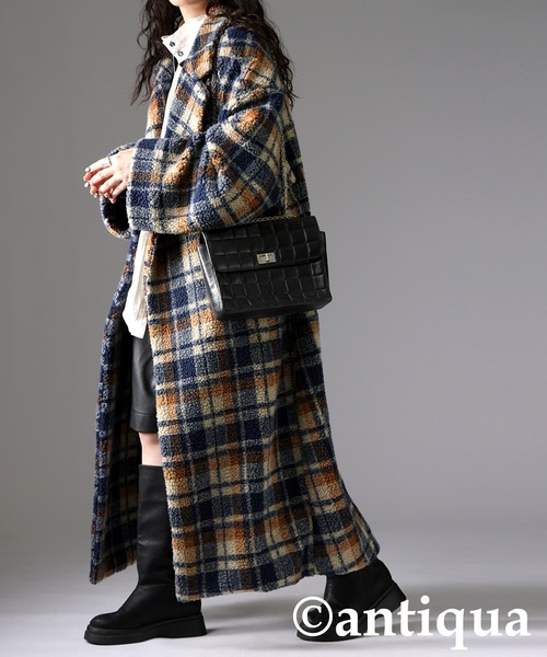 チェック柄ボアジャケット（その他アウター）｜antiqua（アンティカ