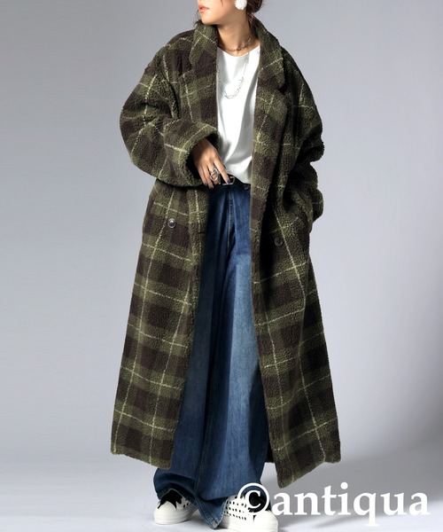 チェック柄ボアジャケット（その他アウター）｜antiqua（アンティカ