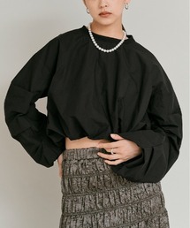 タイプライター ショート バルーン ブラウス トップス / Cotton Typewriter Short Balloon Top
