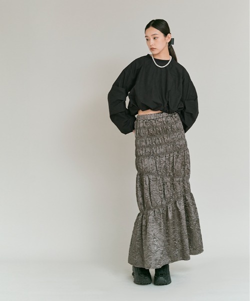 W:Huku（フーク）の「タイプライター ショート バルーン ブラウス トップス / Cotton Typewriter Short Balloon Top（その他トップス・レディース・オフホワイト/グレー/ブラック・FREE）」の7枚目の写真