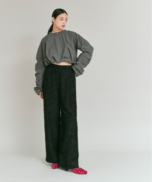 W:Huku（フーク）の「タイプライター ショート バルーン ブラウス トップス / Cotton Typewriter Short Balloon Top（その他トップス・レディース・オフホワイト/グレー/ブラック・FREE）」の9枚目の写真