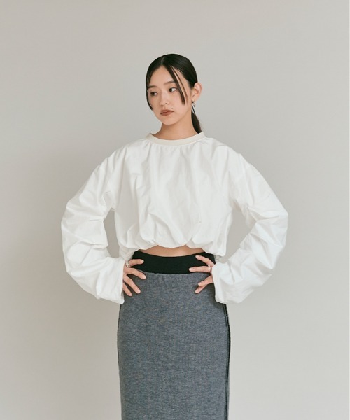 W:Huku（フーク）の「タイプライター ショート バルーン ブラウス トップス / Cotton Typewriter Short Balloon Top（その他トップス・レディース・オフホワイト/グレー/ブラック・FREE）」の13枚目の写真