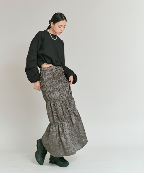 W:Huku（フーク）の「タイプライター ショート バルーン ブラウス トップス / Cotton Typewriter Short Balloon Top（その他トップス・レディース・オフホワイト/グレー/ブラック・FREE）」の15枚目の写真
