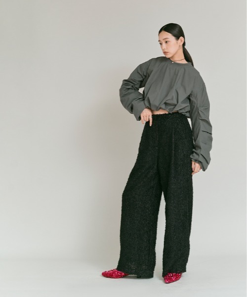 W:Huku（フーク）の「タイプライター ショート バルーン ブラウス トップス / Cotton Typewriter Short Balloon Top（その他トップス・レディース・オフホワイト/グレー/ブラック・FREE）」の20枚目の写真