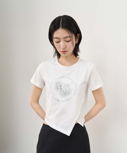 GENERAL IDEA（ジェネラルアイデア）の「GENERAL IDEA/ジェネラルアイディア unbalance silket span artwork half t-shirts Tシャツ（Tシャツ/カットソー・レディース・カーキ/ブラック/ホワイト・S/M/L）」の6枚目の写真